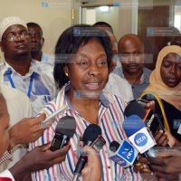 Lands Cabinet Secretary Charity Ngilu addressing the press
