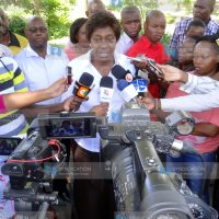 Lands Cabinet Secretary Charity Ngilu addressing journalists