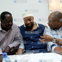 Raila Odinga (left) together with his deputy party leader Hassan Ali Joho
