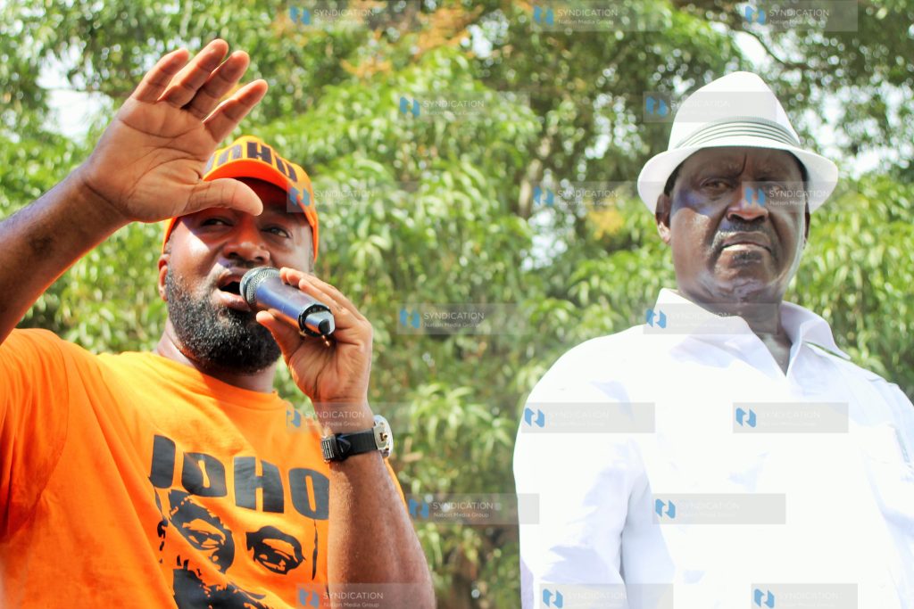 ODM party leader Raila Odinga is welcomed by Governor Hassan Joho