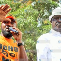 ODM party leader Raila Odinga is welcomed by Governor Hassan Joho