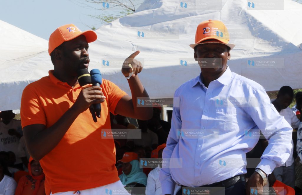 Edwin Sifuna (left) during the Campaigns for their ODM Party Candidate Harrison Kombe