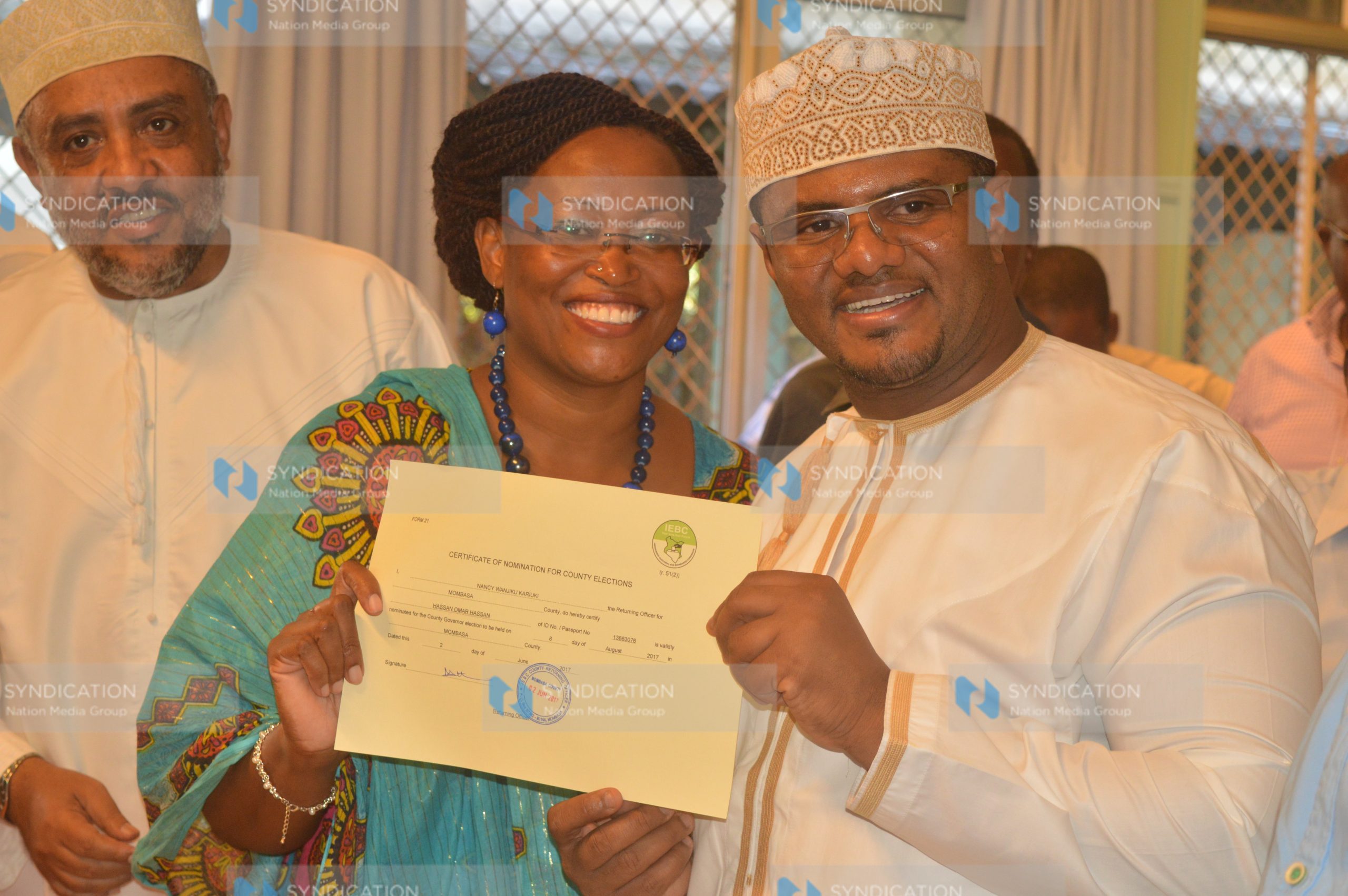 Wiper gubernatorial candidate for Mombasa County Hassan Omar and his running mate Linda Shuma