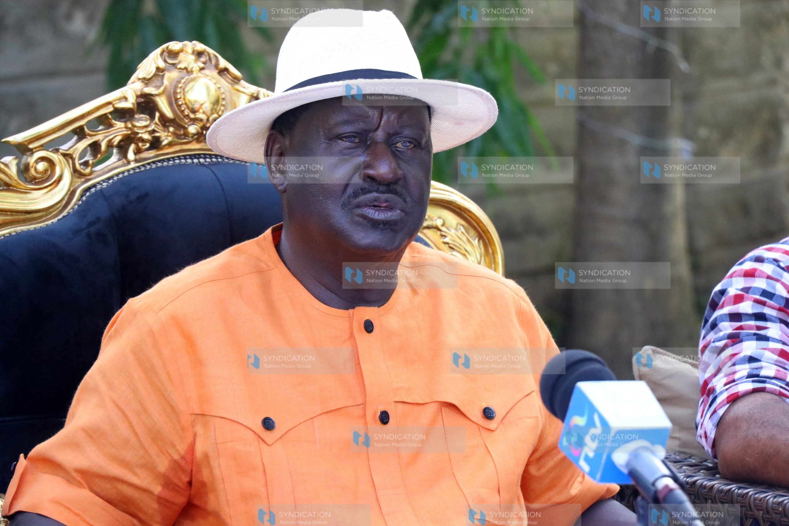 Azimio Leader Raila Odinga addresses the press at Makaazi Resort in Mombasa