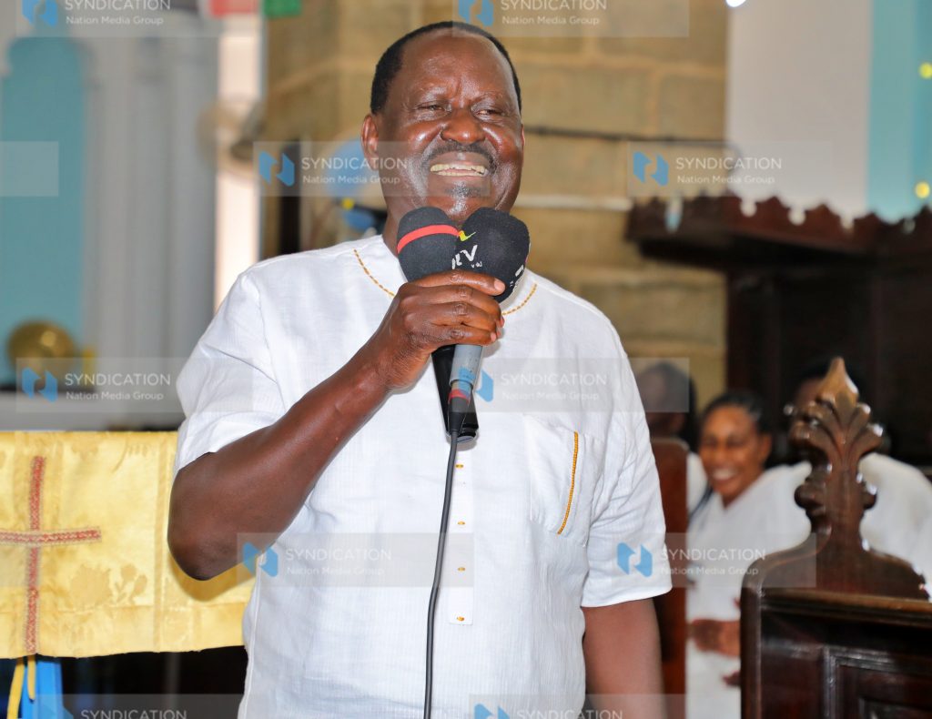 ODM Party leader Raila Odinga addresses congregants