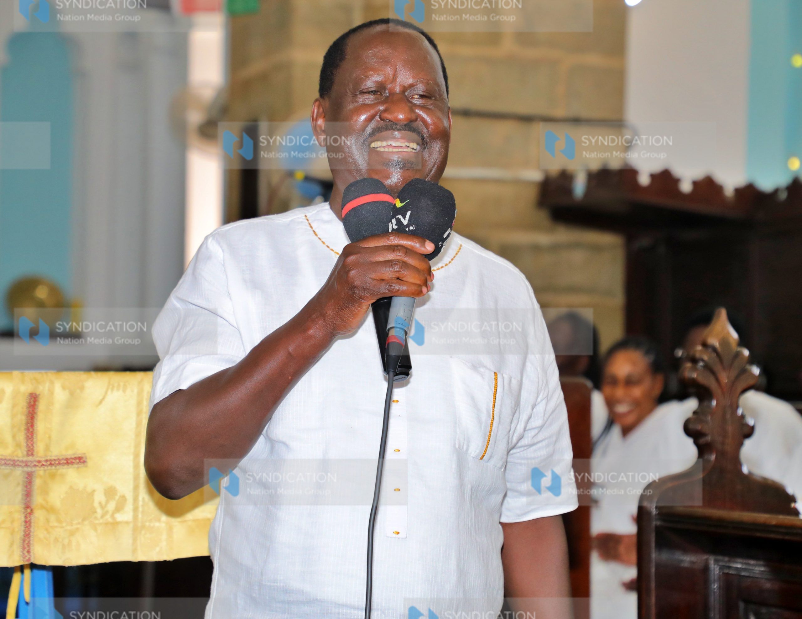 ODM Party leader Raila Odinga addresses congregants