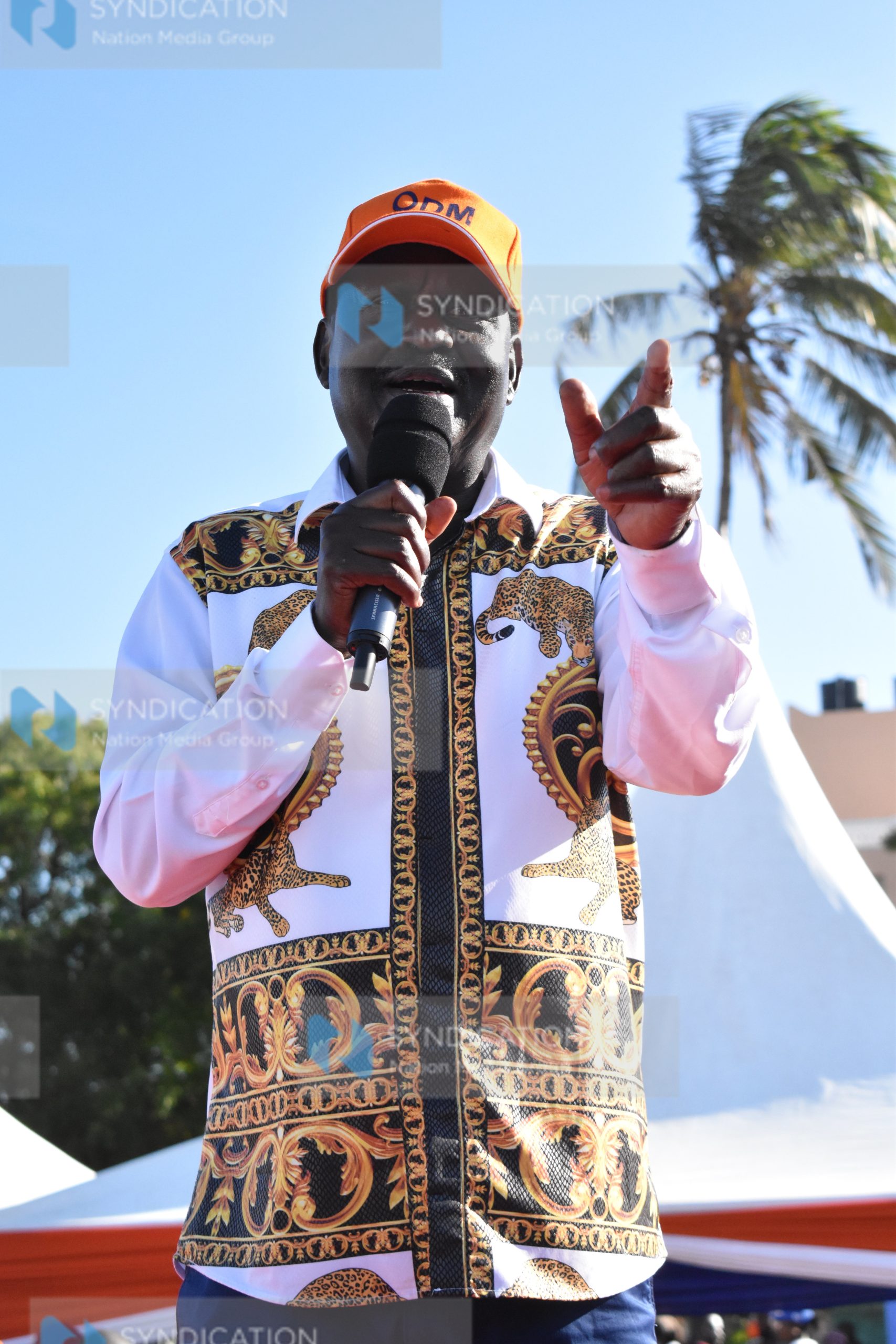 ODM party leader Raila Odinga addresses the crowd in Mtwapa, Kilifi County