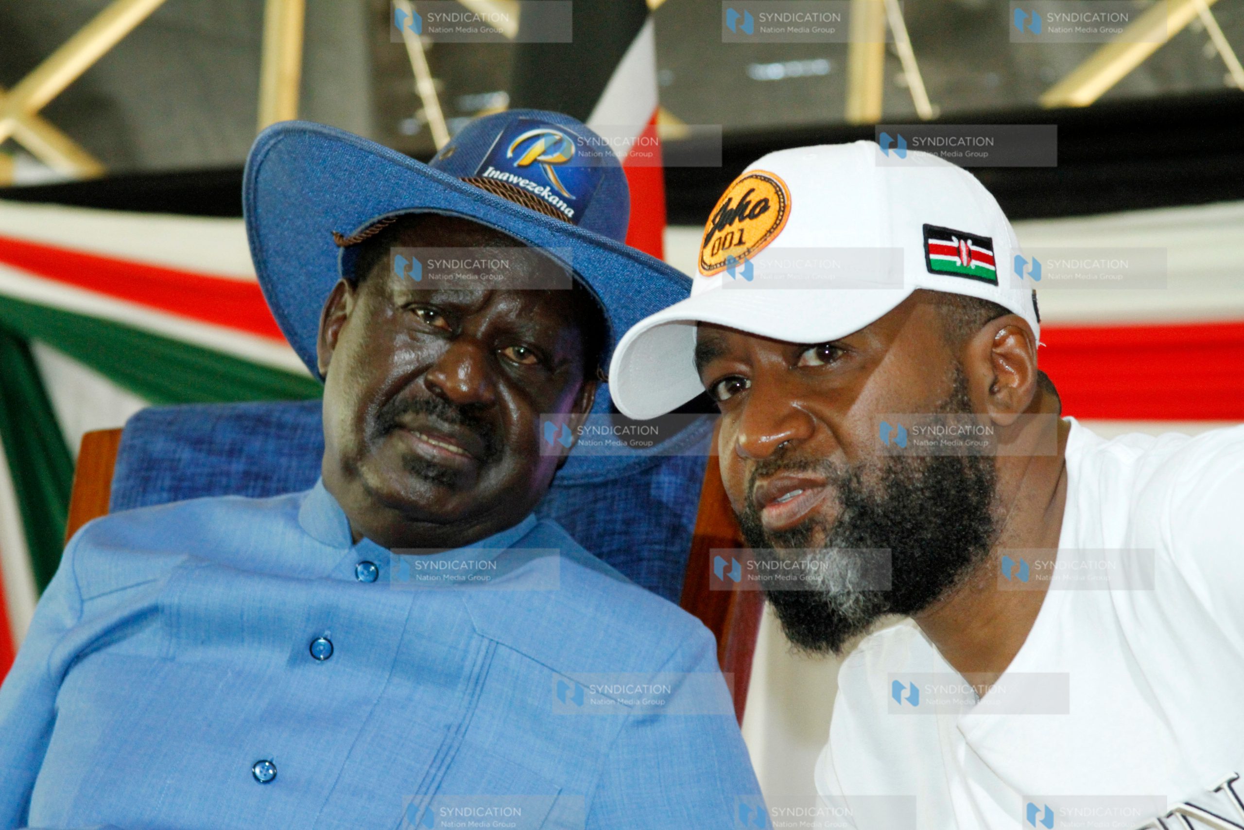 Raila Odinga with Mombasa Governor Hassan Joho addressing delegates