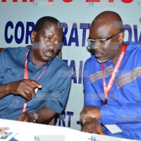 Raila Odinga confers with Law Society of Kenya President Isaac Okero (right)