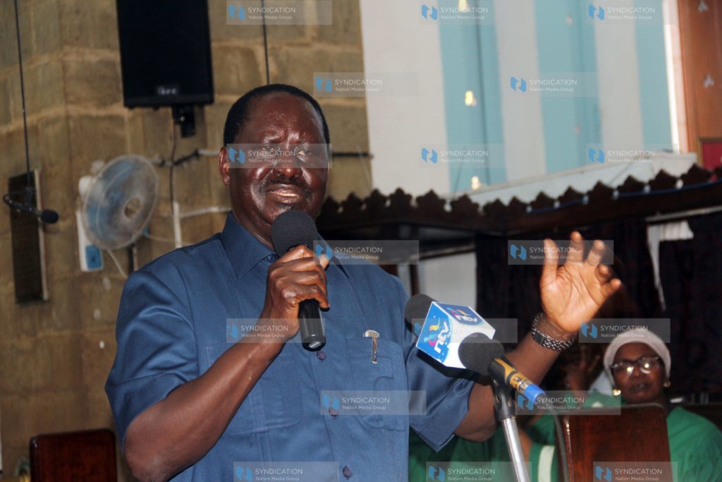 Raila Odinga address worshippers at ACK cathedral church