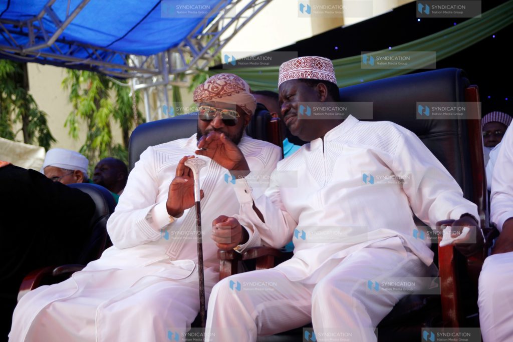 Raila Odinga together with Mombasa governor Hassan Ali Joho