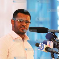 Mombasa County Senator Hassan Omar makes his address at Aga Khan Academy