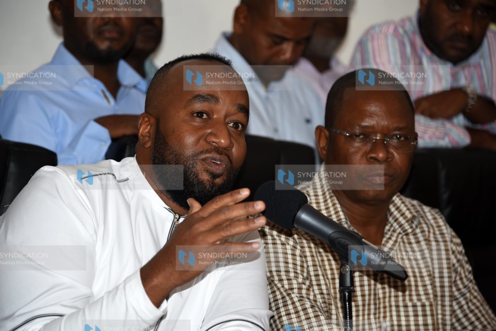 Mombasa Governor Hassan Joho with Kilifi Senator Stewart Madzayo (right
