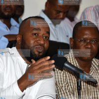 Mombasa Governor Hassan Joho with Kilifi Senator Stewart Madzayo (right