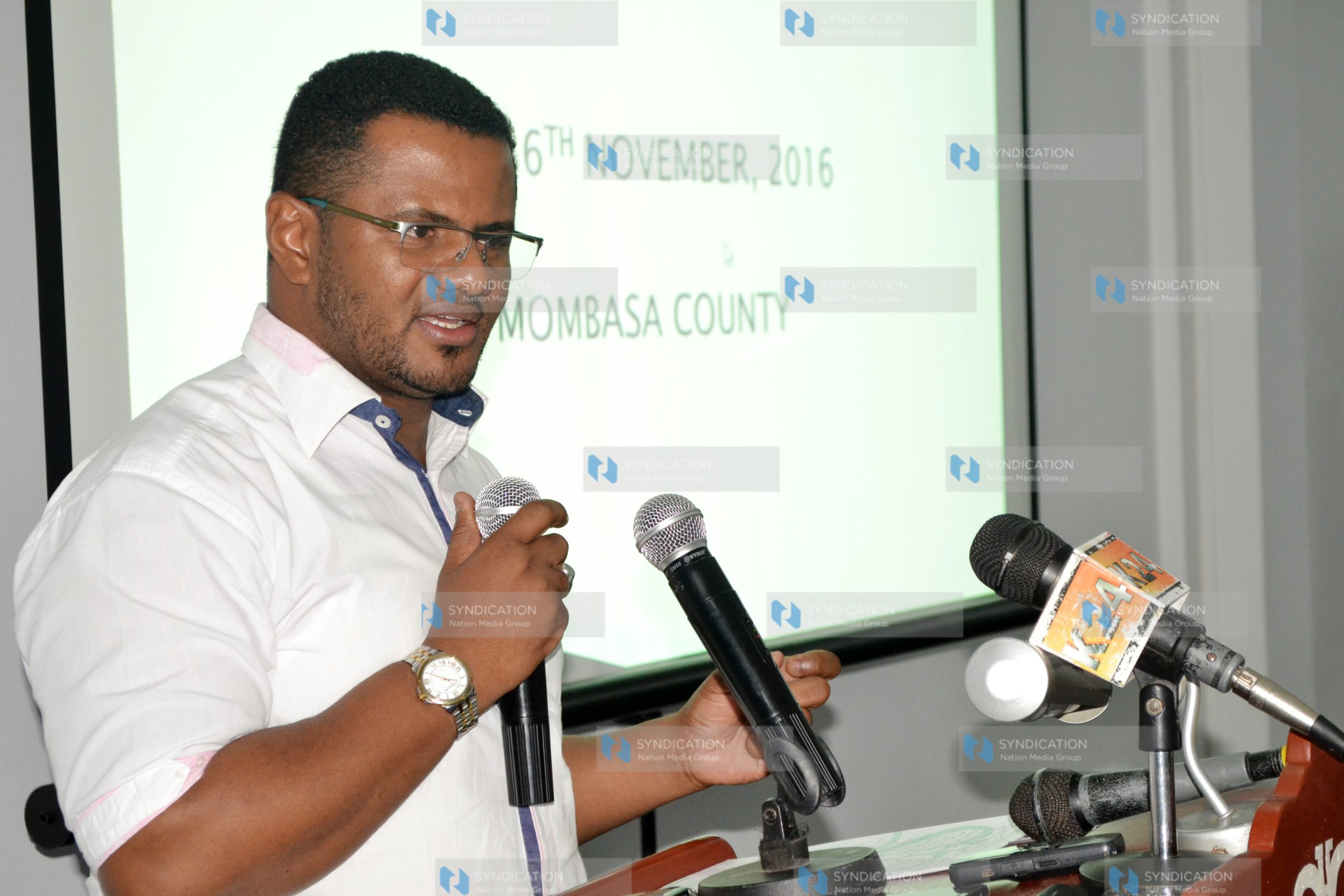 Mombasa County Senator Hassan Omar addressing during a training