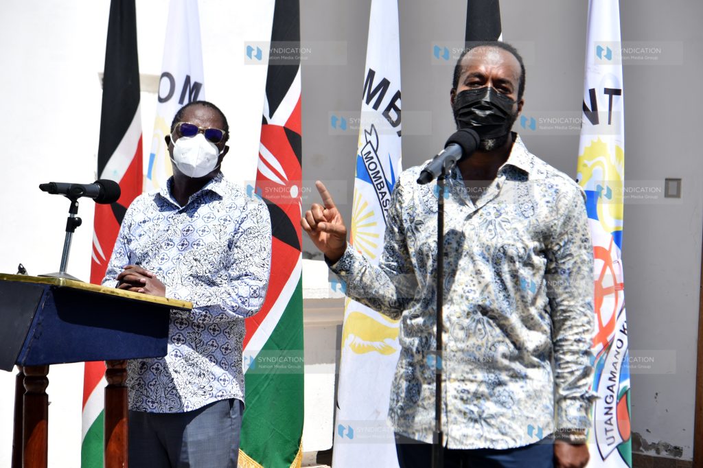 Council of Governors Chair Martin Wambora with Mombasa Governor Hassan Joho