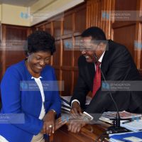 Kitui Governor Charity Ngilu with her lawyer Kioko Kilukumi
