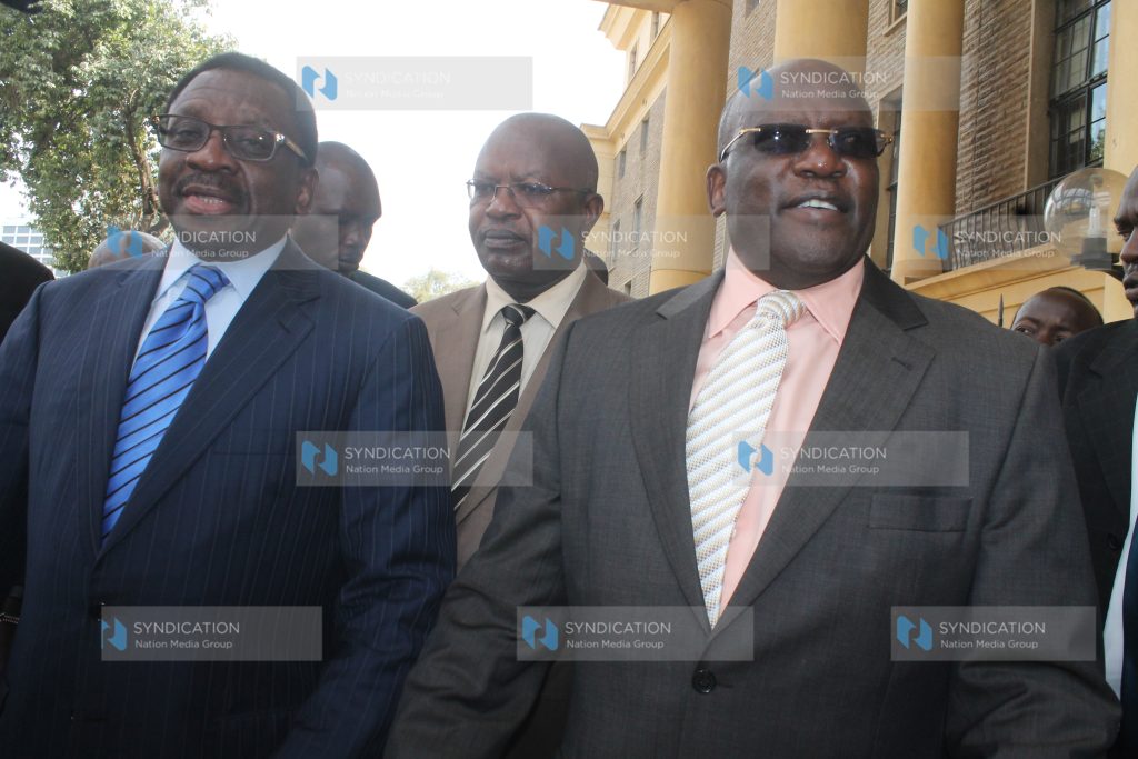 Machakos Senator Johnson Muthama and his lawyer James Orengo