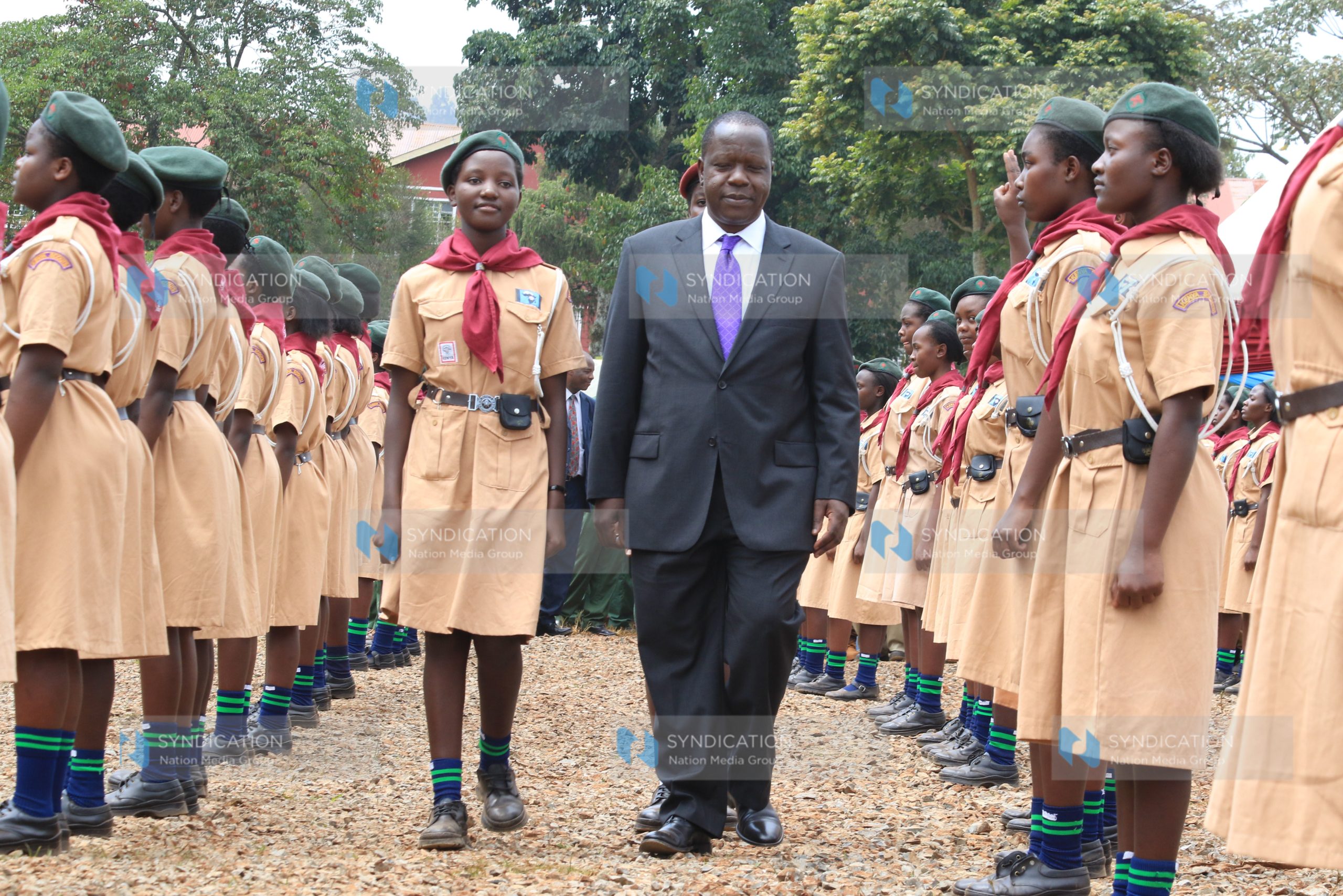 Education cabinet secretary Dr. Fred Matiang’i inspects a guard of honor