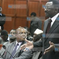 Wiper Party Lawyer James Orengo argues his case at Milimani Law Courts