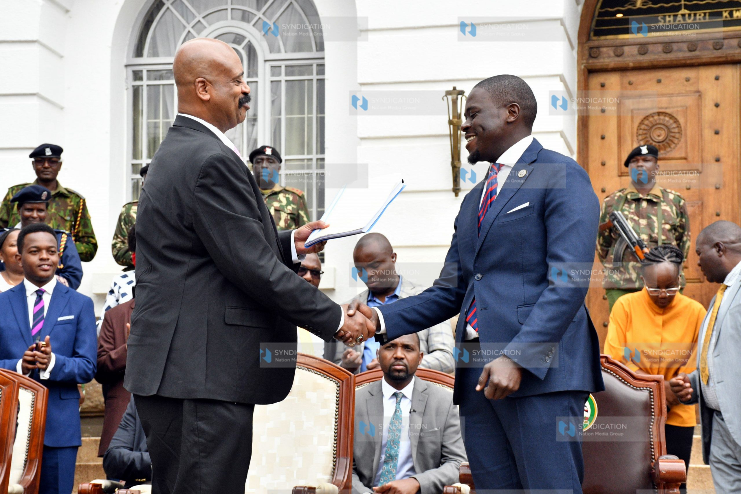 Johnson Sakaja during the handover held outside City Hall