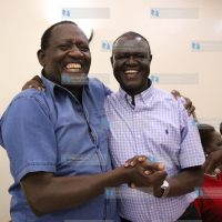 Meru Senator Kiraitu Murungi (right) and Tigania East MP Mburu Aburi