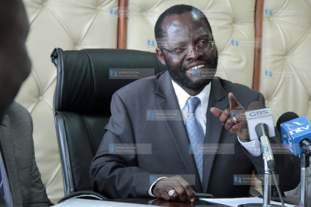 Minister for Medical Services Prof Anyang’ Nyong’o addresses a press briefing
