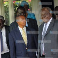 President Mwai Kibaki (right) with Minister for Education Mutula Kilonzo