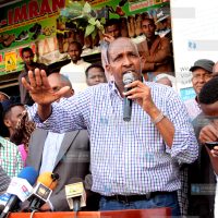 National Assembly Aden Duale flanked by Somali community MPs addressing people