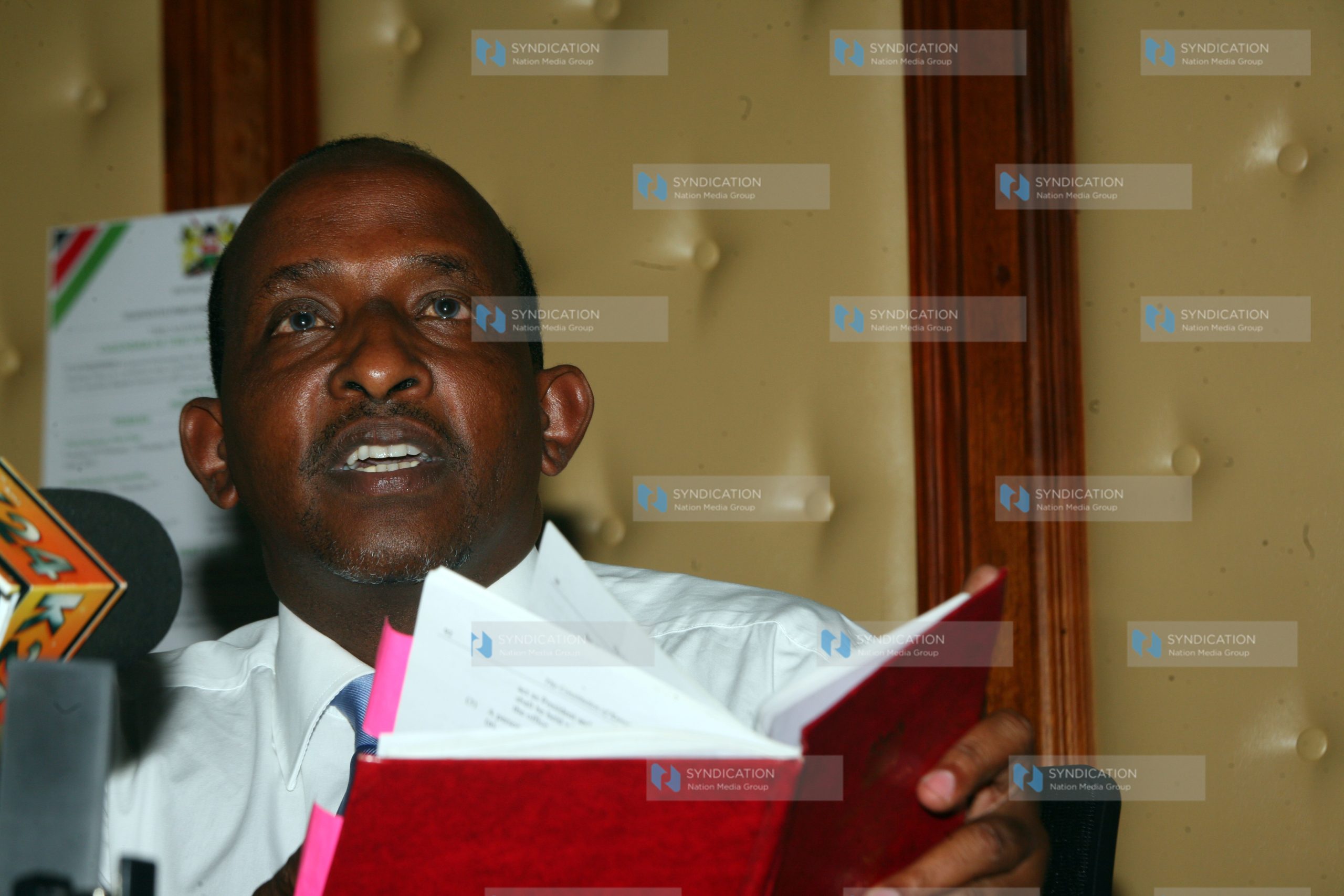 Parliament Majority leader Aden Duale addressing journalists