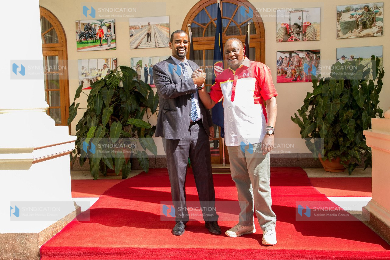 Jubilee Party candidate for Wajir West by-election Ahmed Kolosh (right)