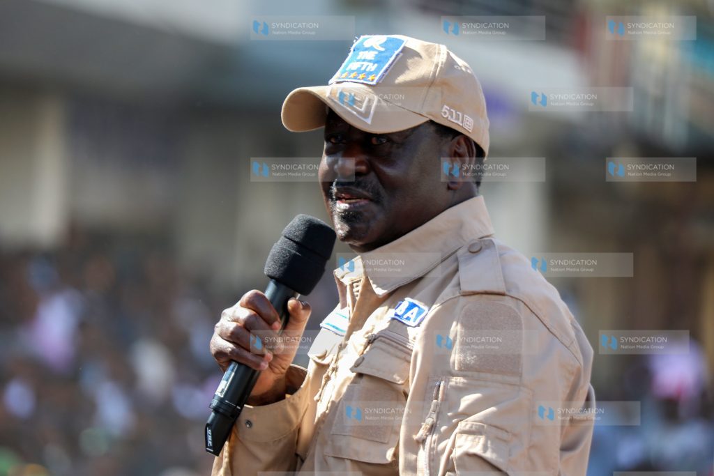 Opposition leader Raila Odinga taking part in a demonstration