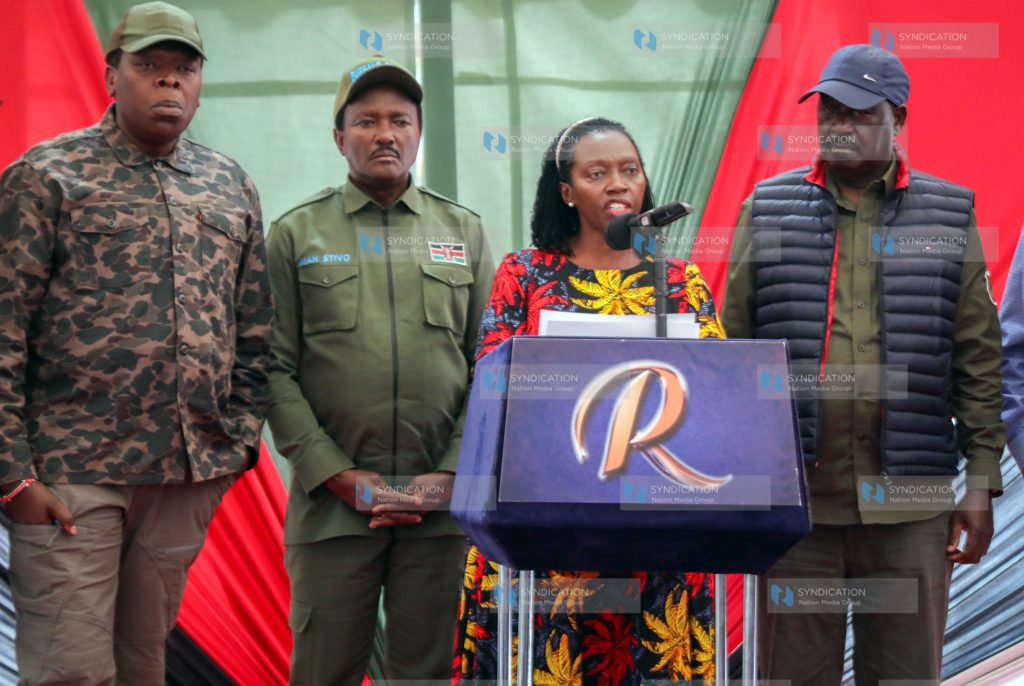 Martha Karua and ODM leader Raila Odinga addressing the media