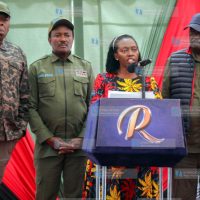 Martha Karua and ODM leader Raila Odinga addressing the media