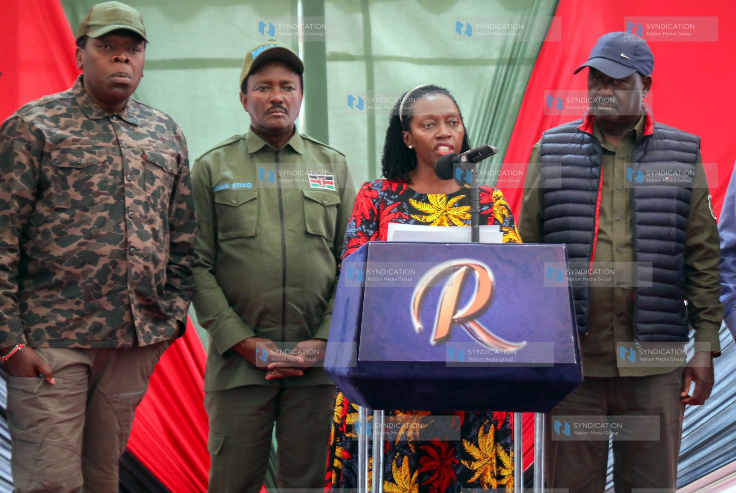 Martha Karua and ODM leader Raila Odinga addressing the media
