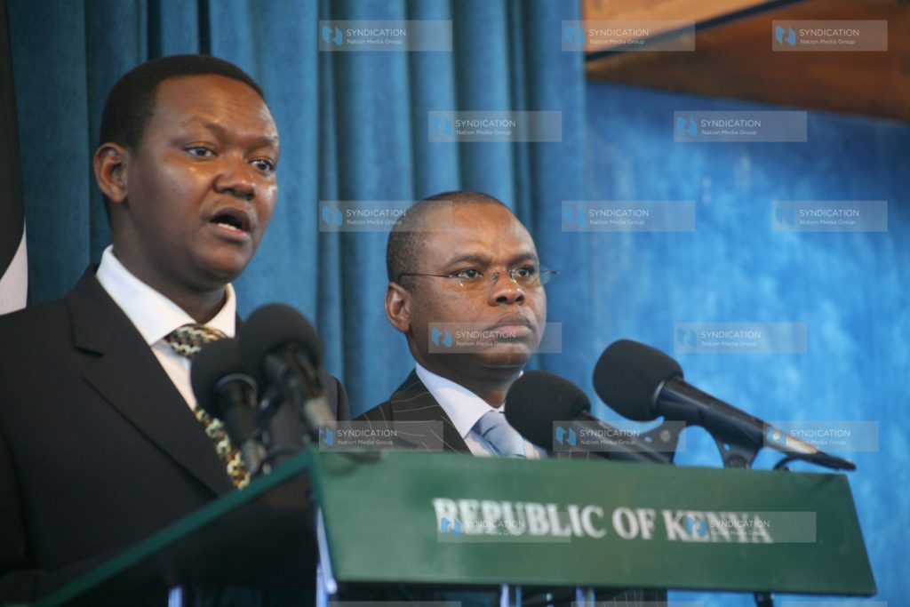 Amason Kingi addresses a media briefing