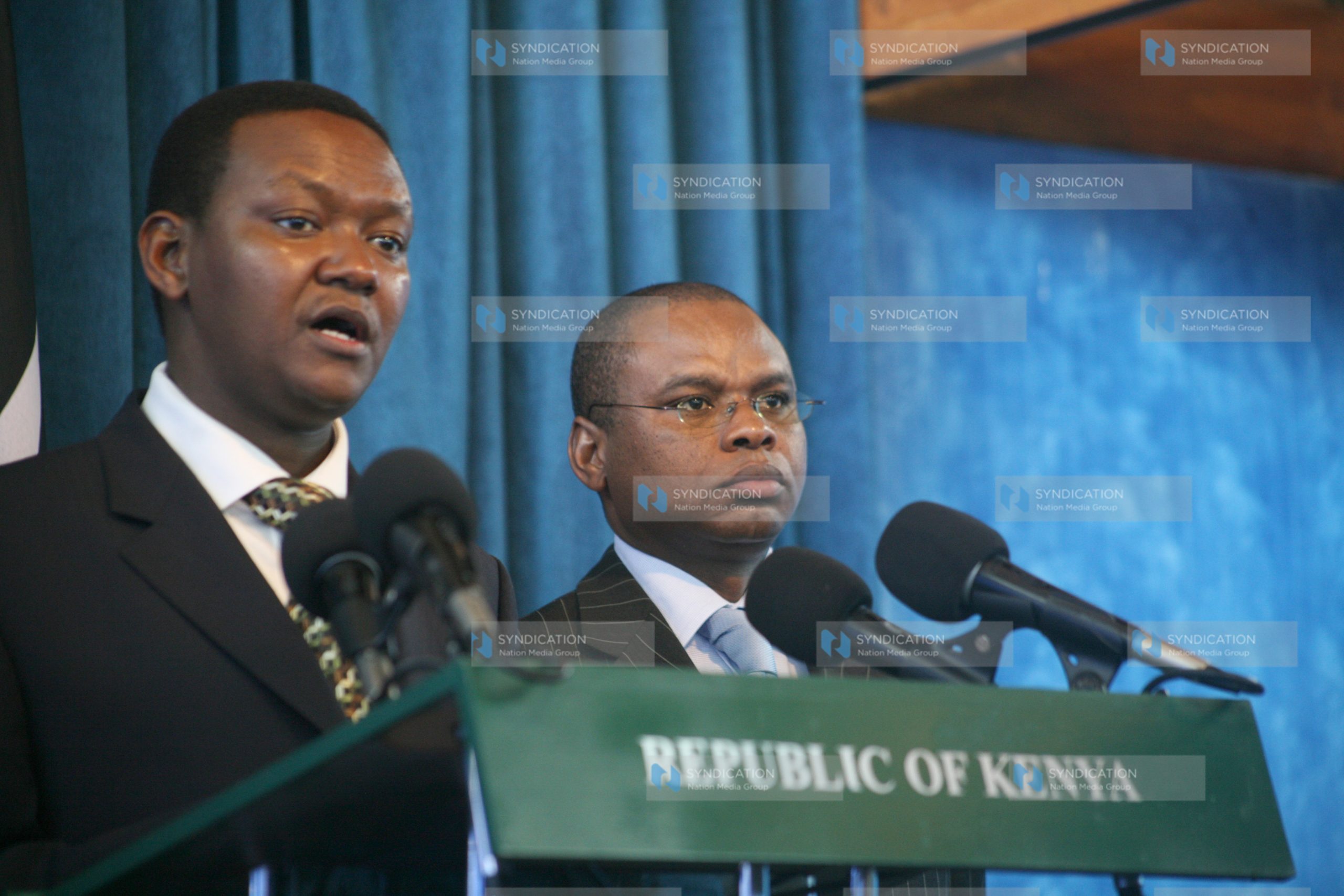 Amason Kingi addresses a media briefing