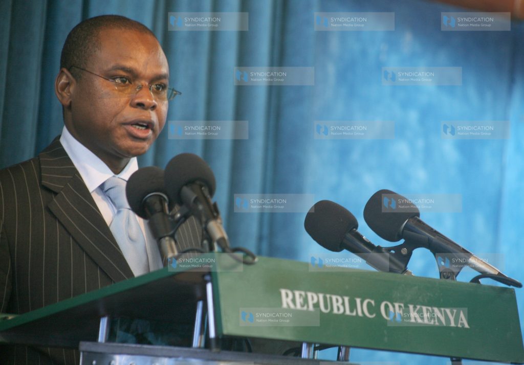 Amason Kingi addresses a media briefing