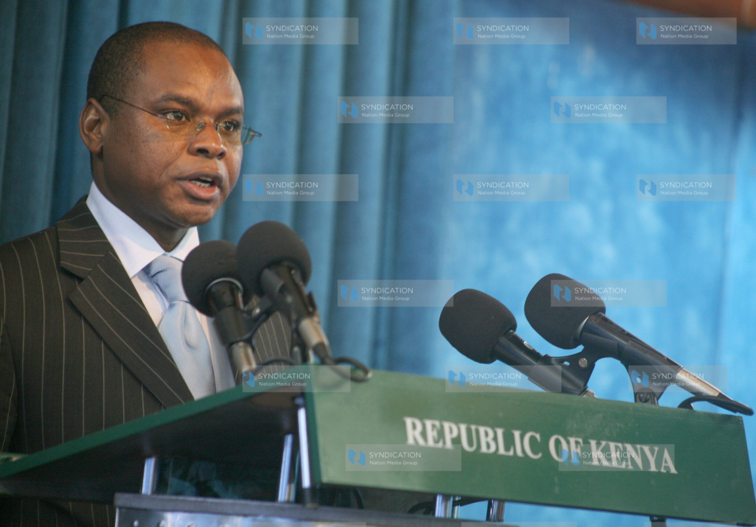 Amason Kingi addresses a media briefing