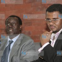 Paul Muite addressing journalist after presenting affidavit to Kenya National Commission on Human Rights vice-chairman Hassan Omar