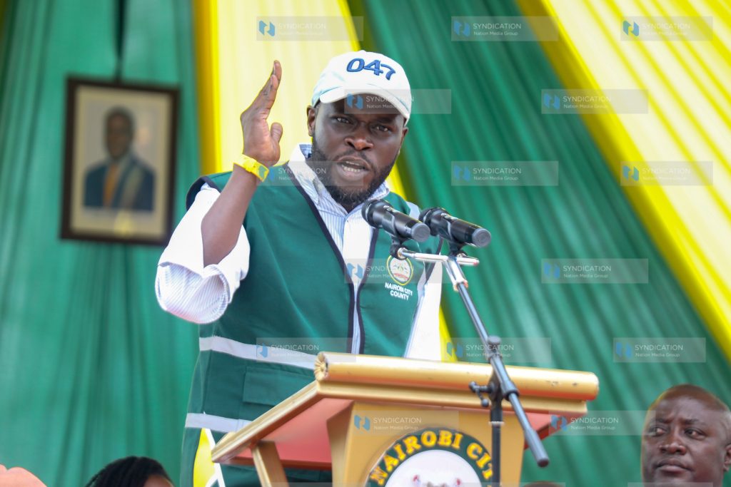 Nairobi Governor Johnson Arthur Sakaja speaking at Uhuru Park