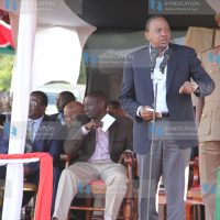 President Uhuru Kenyatta addresses the crowd during a thanksgiving rally