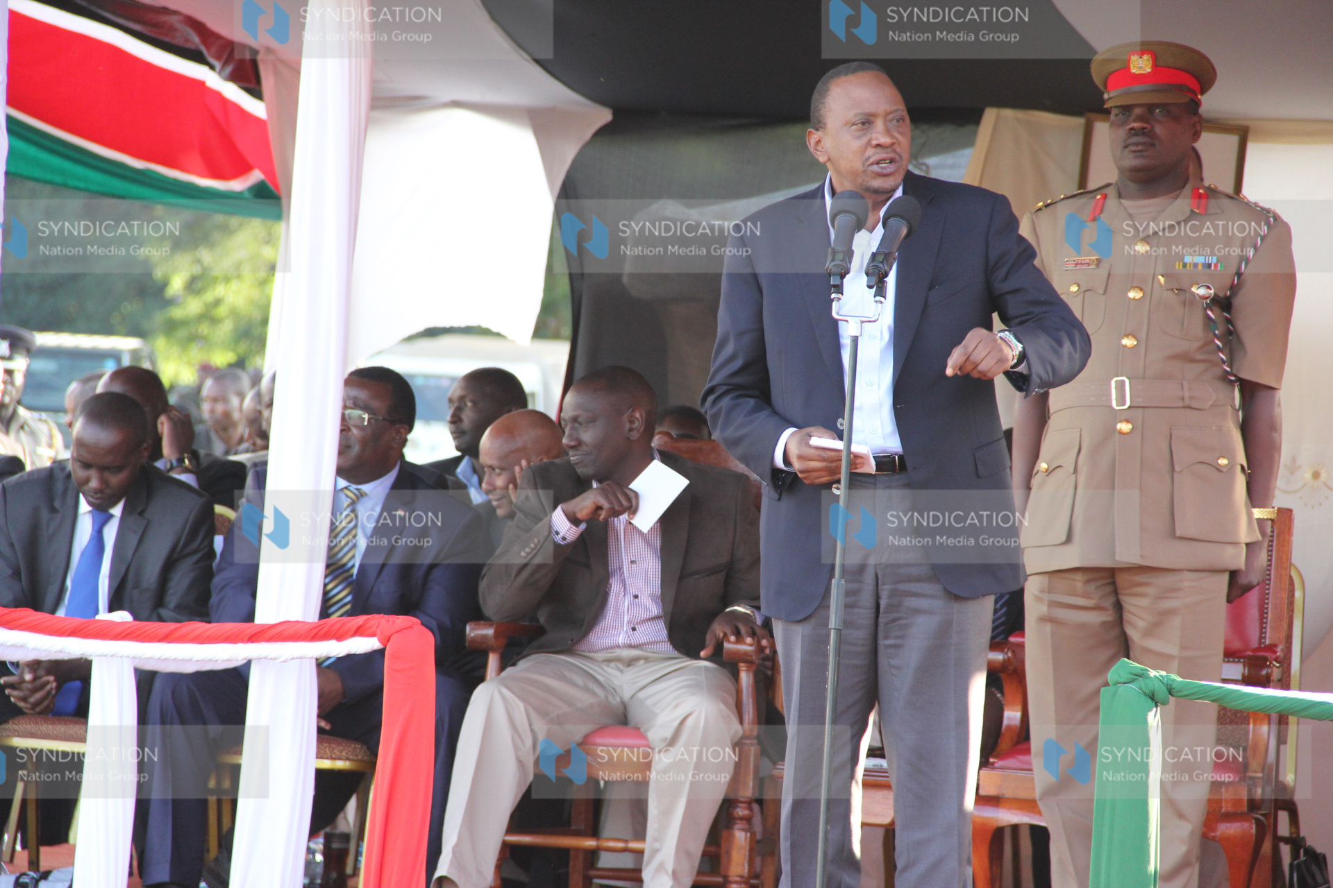 President Uhuru Kenyatta addresses the crowd during a thanksgiving rally