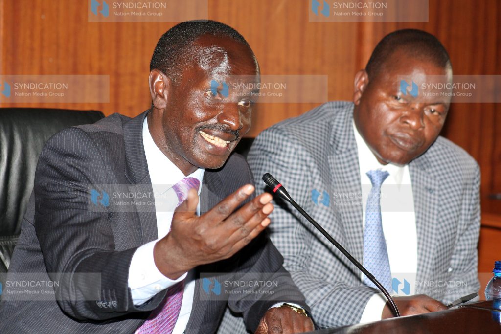 KNUT Secretary General, Wilson Sossion with KUPPET Secretary General Akello Misori