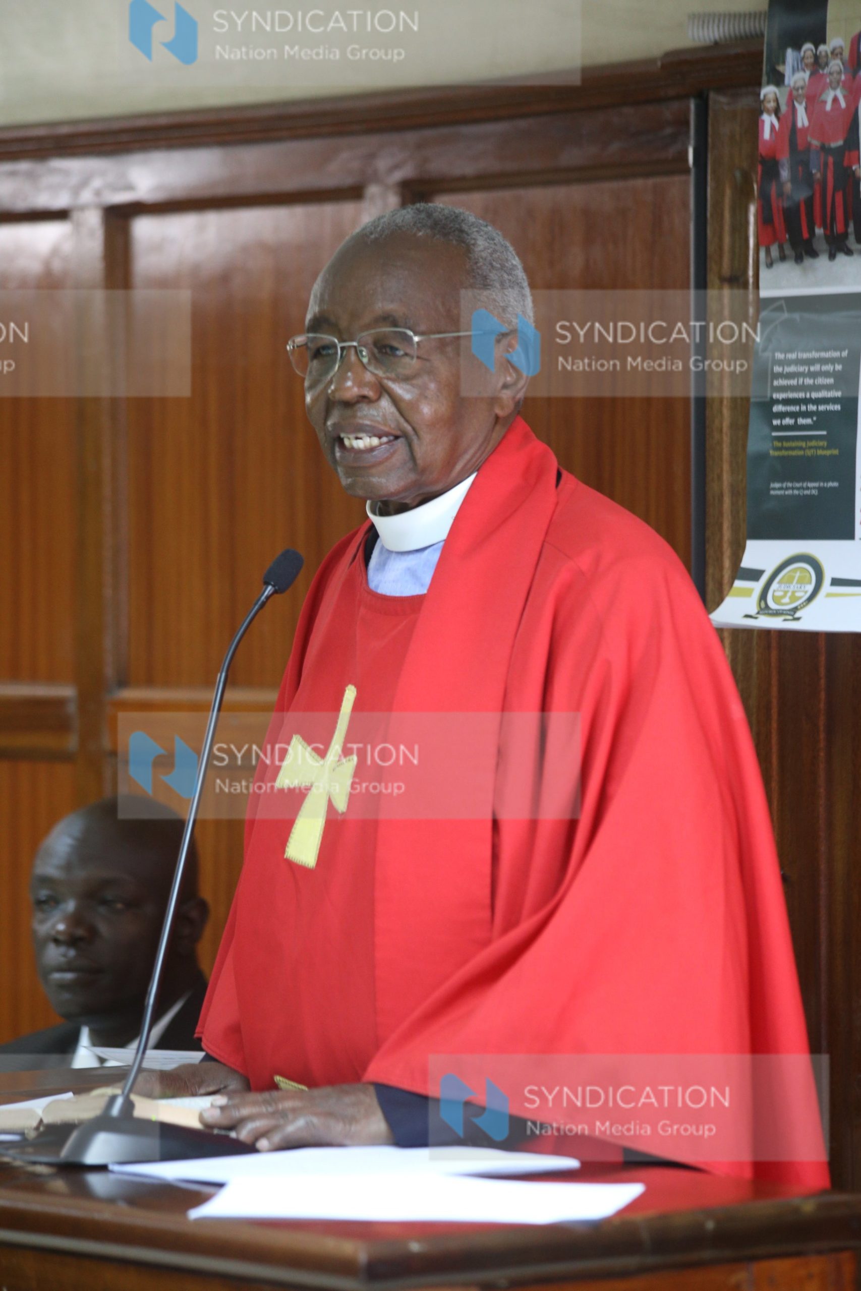 Rev. Timothy Njoya making a presentation at Milimani Law Court