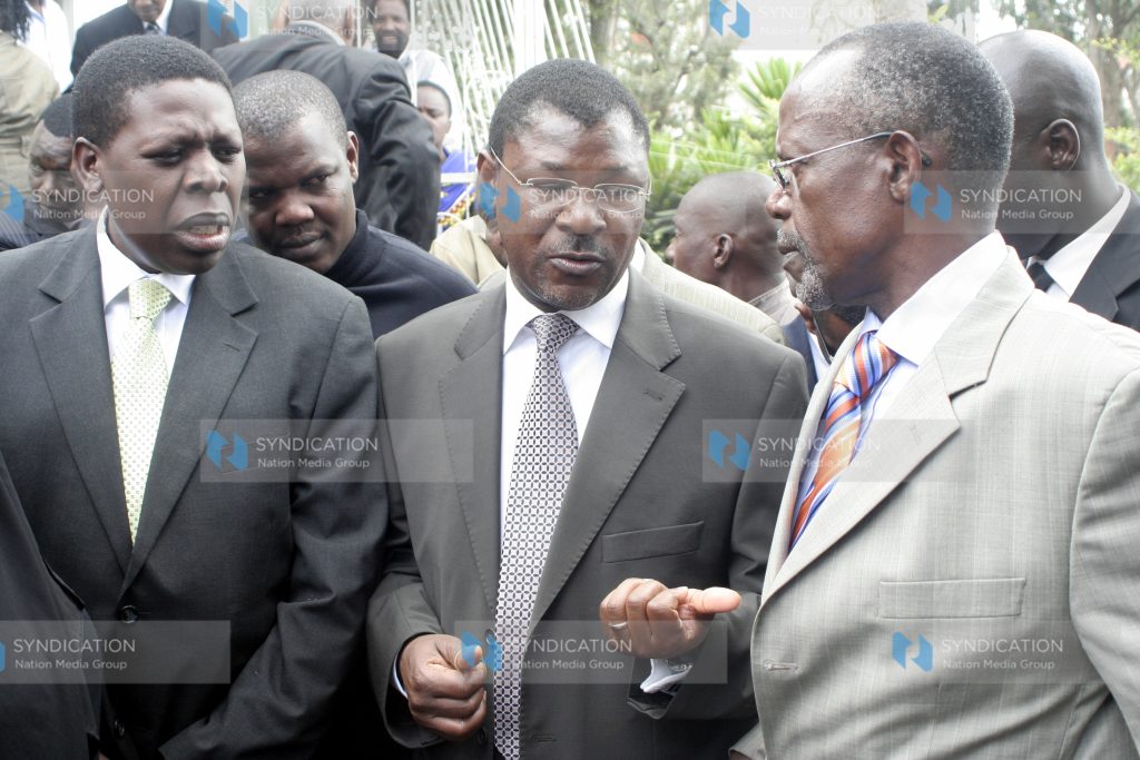 Ford Kenya party chairman Musikari Kombo, Moses Wetang’ula, and Eugene Wamalwa