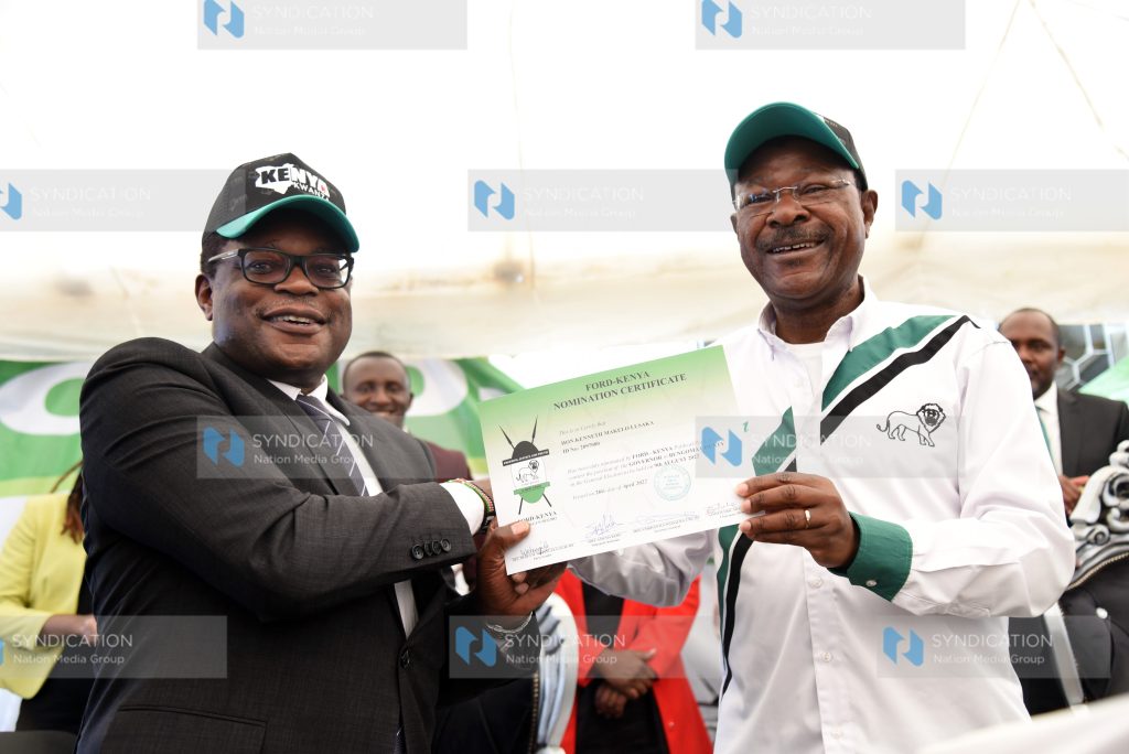 Bungoma County gubernatorial candidate Ken Lusaka, Ford Kenya party leader Moses Wetangula