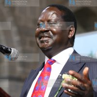 Raila Odinga addresses mourners during the funeral service of Fidel Odinga