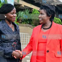 Bomet Governor Joyce Laboso is welcomed by Mercy Adero Save A Life Missions CEO