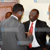 Deputy president William Ruto chats Mandera Governor Ali Ibrahim Roba